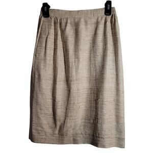 Vntg 80s ivory taupe gold textured midi skirt 6 modest old money quietlux career